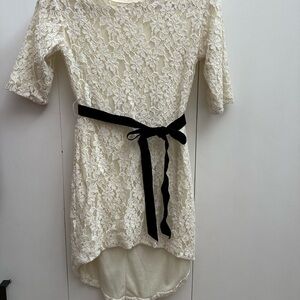 Joyfolie Cream Lace hi low Dress with Black velvet Belt